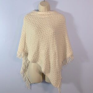 Cocogio cream basketweave knit wool blend shawl one size fits all blanket